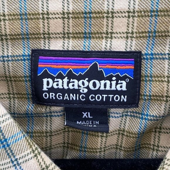 Patagonia Long Sleeve Button Down Tan/Blue Shirt Men’s Size XL - Picture 4 of 5